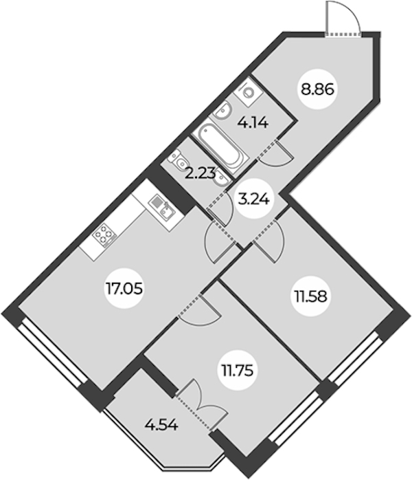 2-комнатная квартира 61.12 м², 11/24 эт., ЖК «Огни Залива»